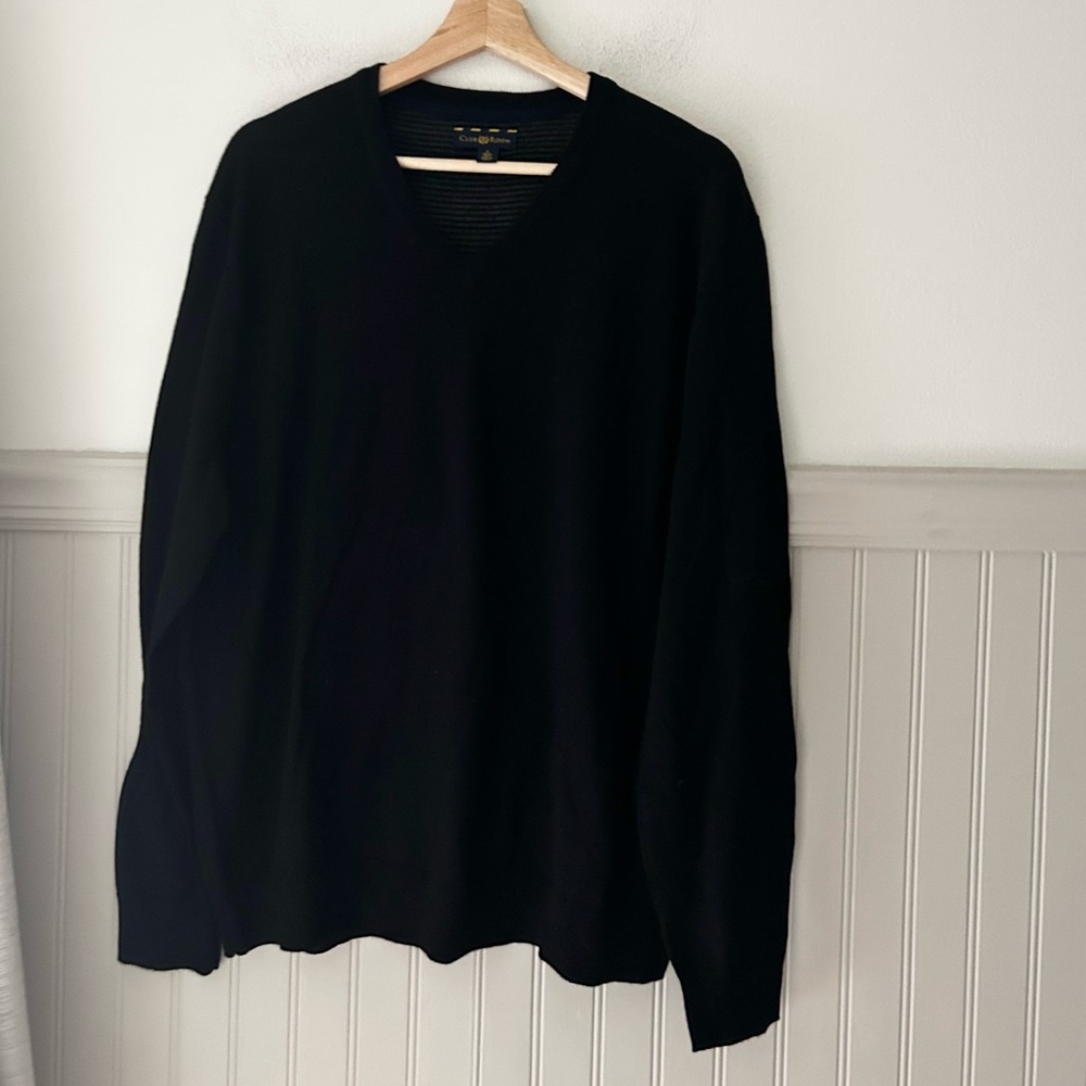 Vintage Club Room Large Wool Blend Black V Neck Mens Sweater